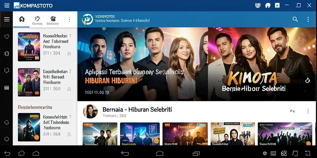 Antarmuka aplikasi KOMPASTOTO menampilkan berita terkini selebriti dengan desain menarik.