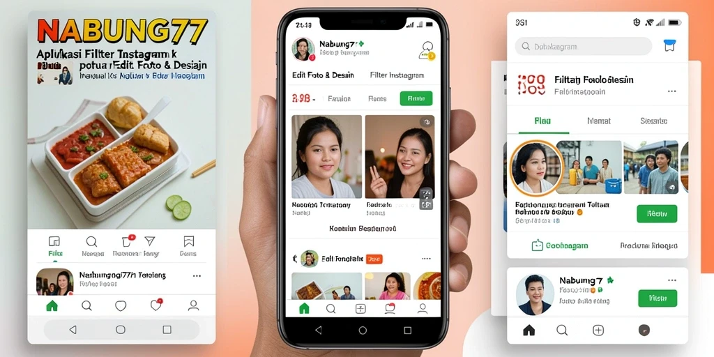 Antarmuka NABUNG77 dengan beragam filter Instagram yang menawan.