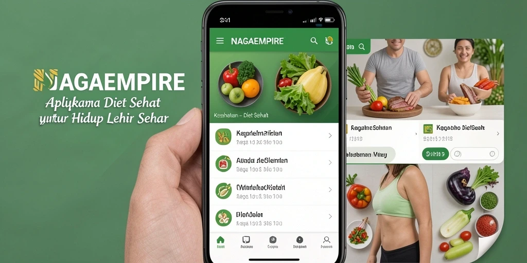 Tampilan utama aplikasi NAGAEMPIRE dengan berbagai fitur Diet Sehat.