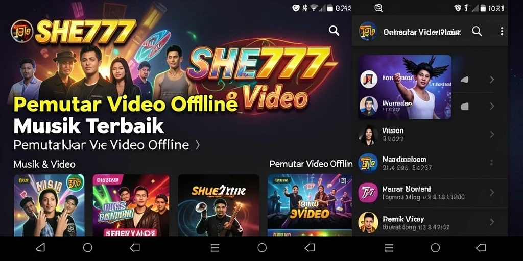 Tampilan antarmuka SHE777 saat memutar video offline yang menarik.